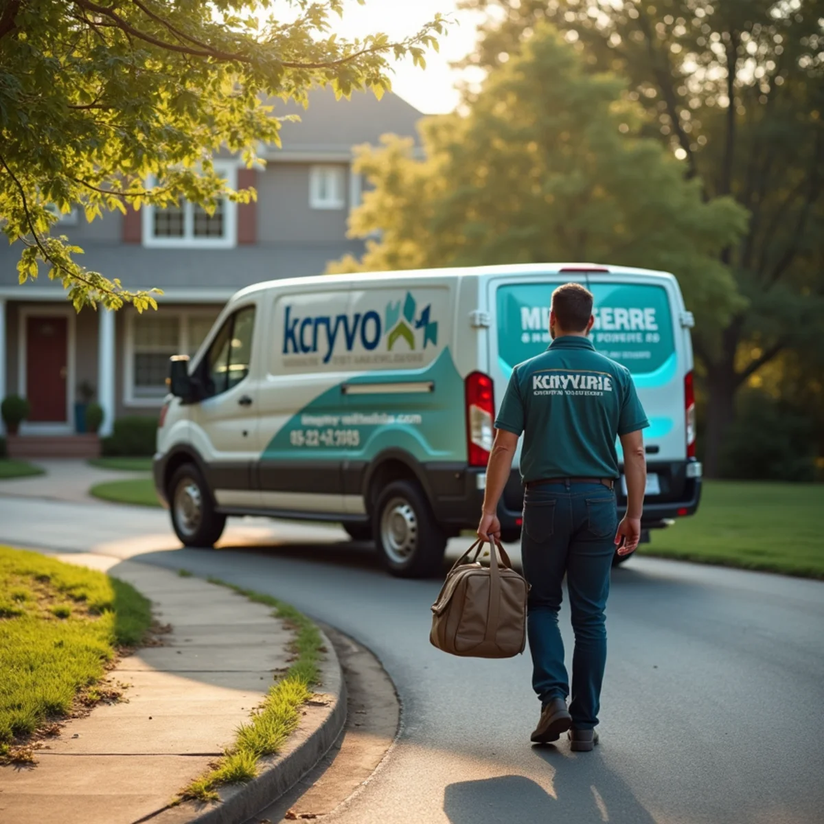 HVAC Somerset KY HVAC service van and technician at a Cedar Grove, KY home