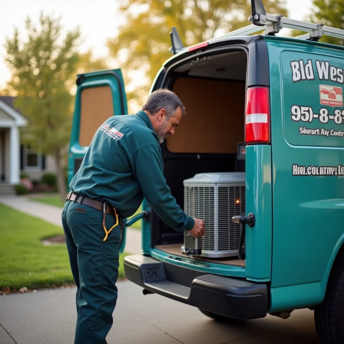 HVAC Somerset KY HVAC service van and technician at a Downtown Somerset, KY home