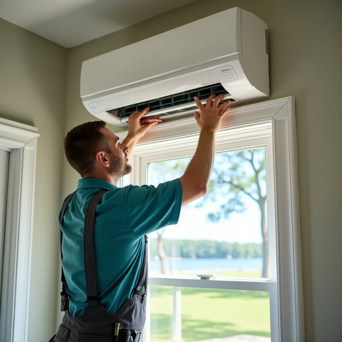 Ductless mini-split indoor unit mounted in a lake home near Somerset, KY