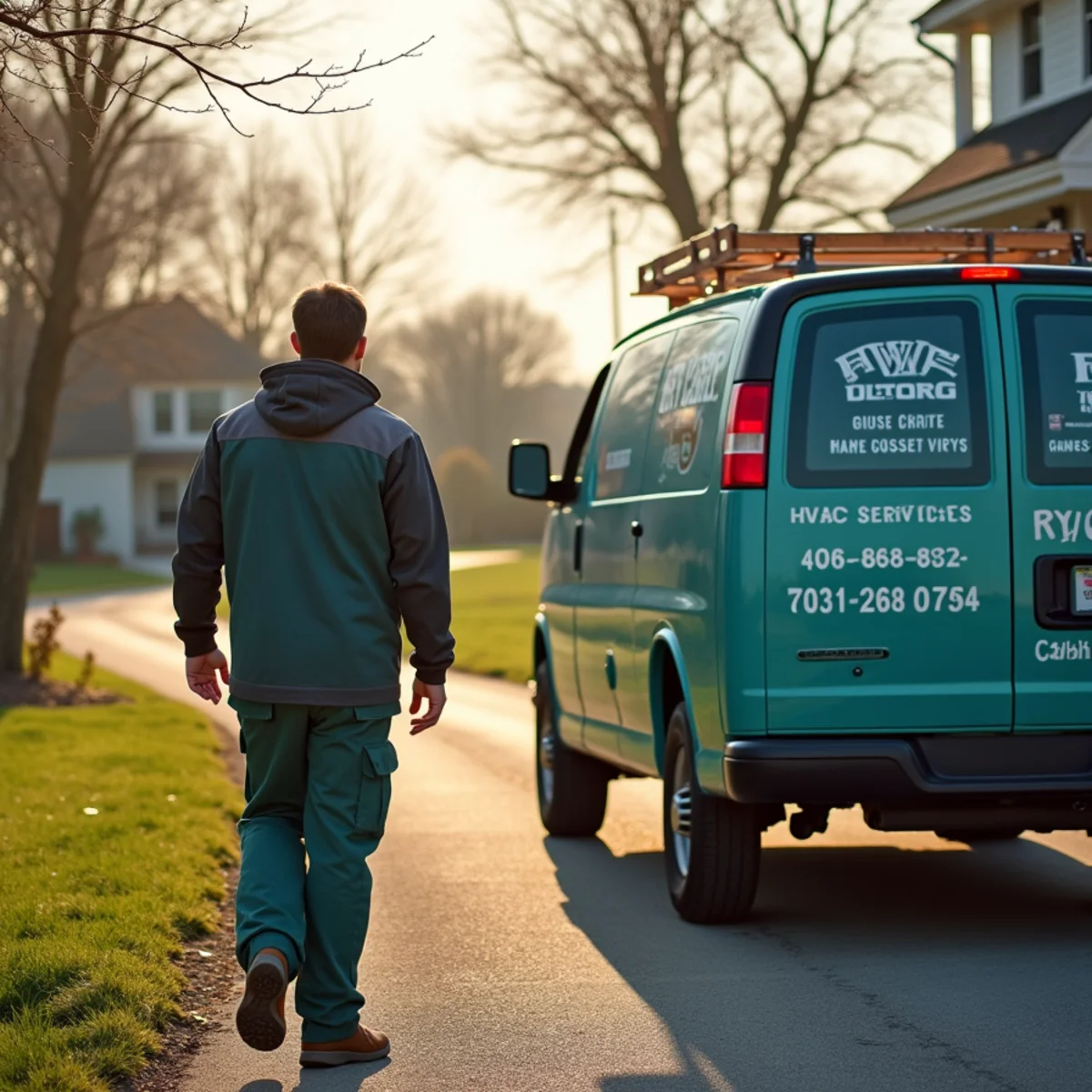 HVAC Somerset KY HVAC service van and technician at a Frazer, KY home
