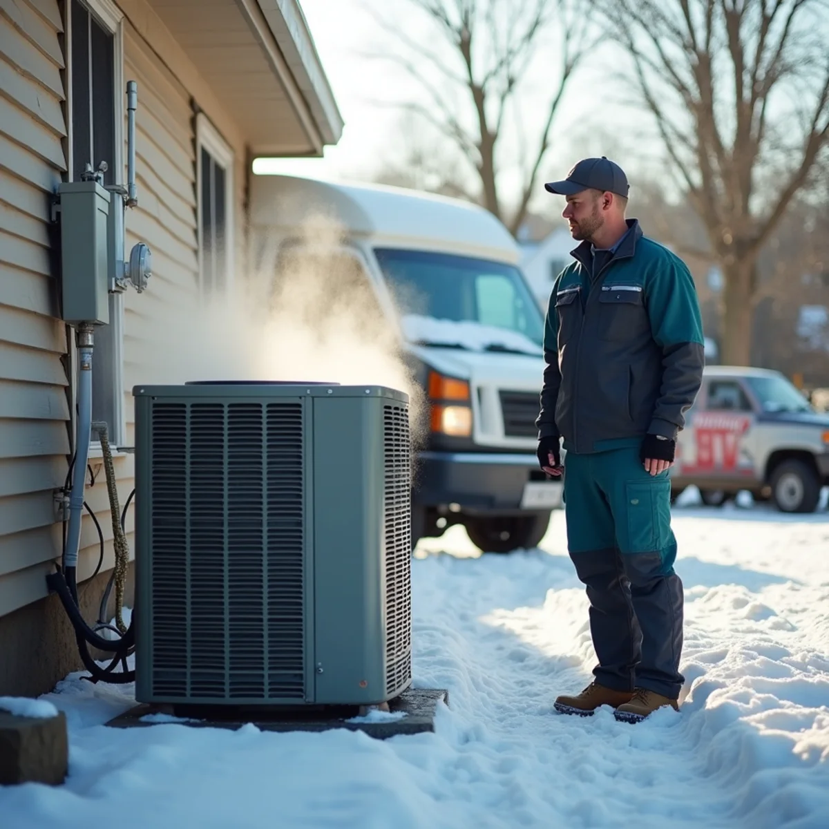 Person feeling air temperature from a heat pump vent during winter in Somerset, Kentucky