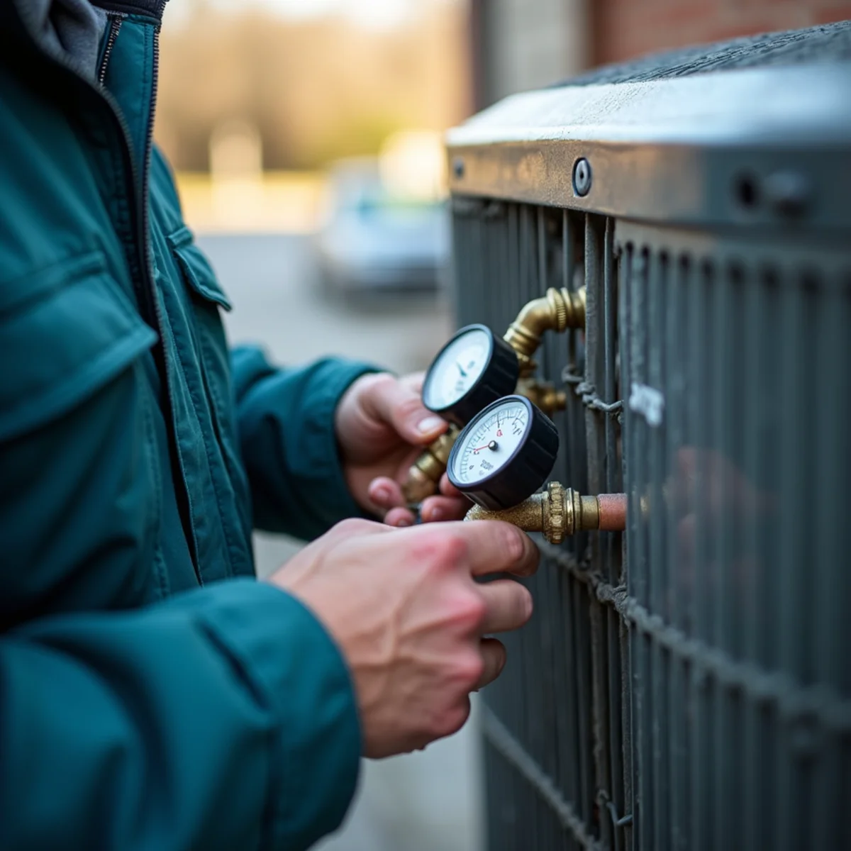 Close-up of heat pumps equipment serviced by HVAC Somerset KY in Pulaski County