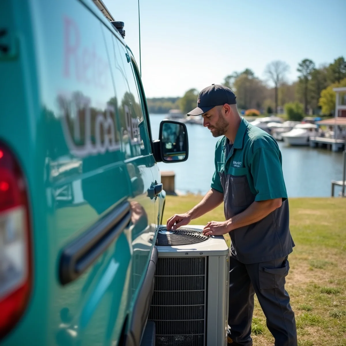 Lake Cumberland marina and lodge buildings with commercial HVAC during peak tourism season