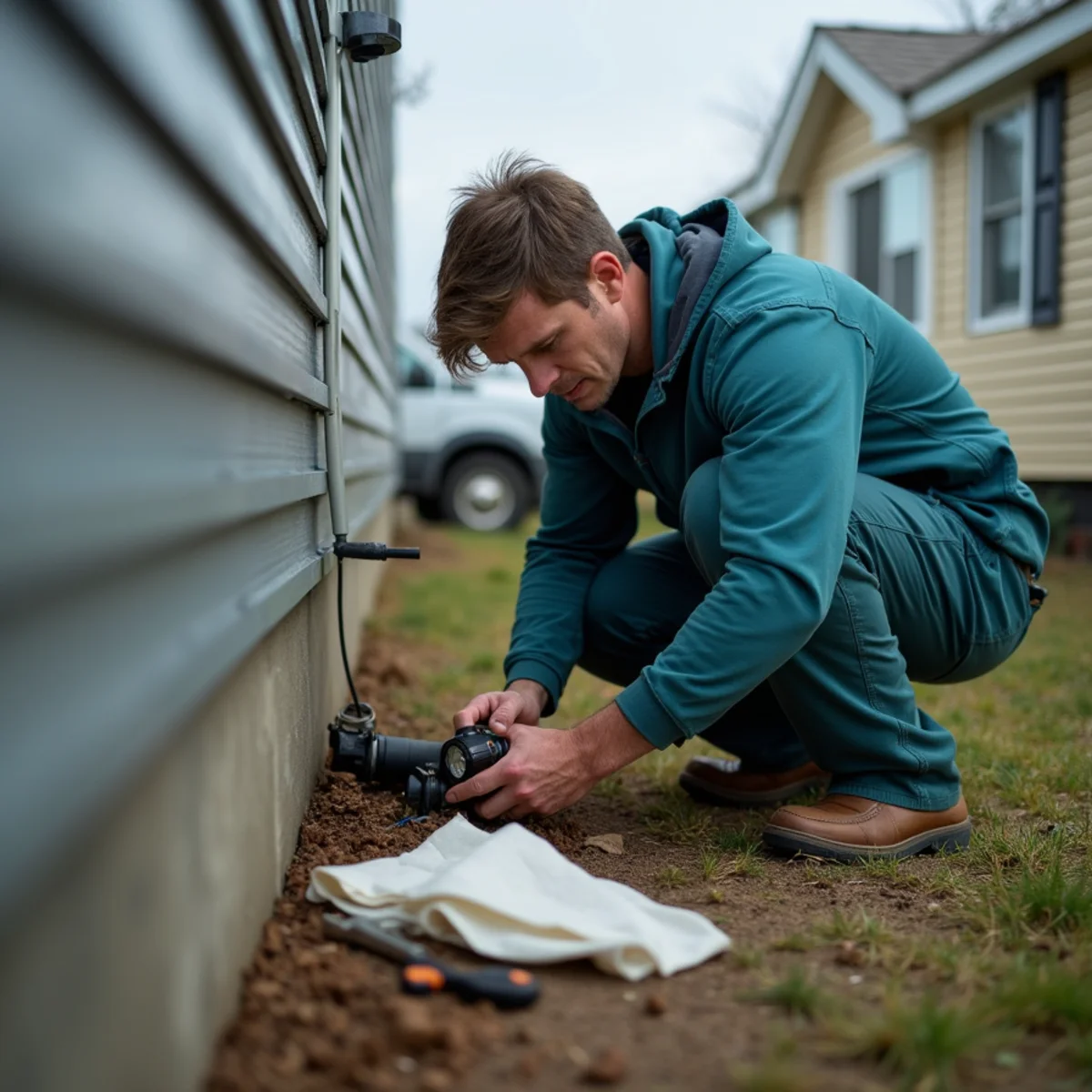 HVAC Somerset KY technician performing mobile home hvac at a Somerset, KY home