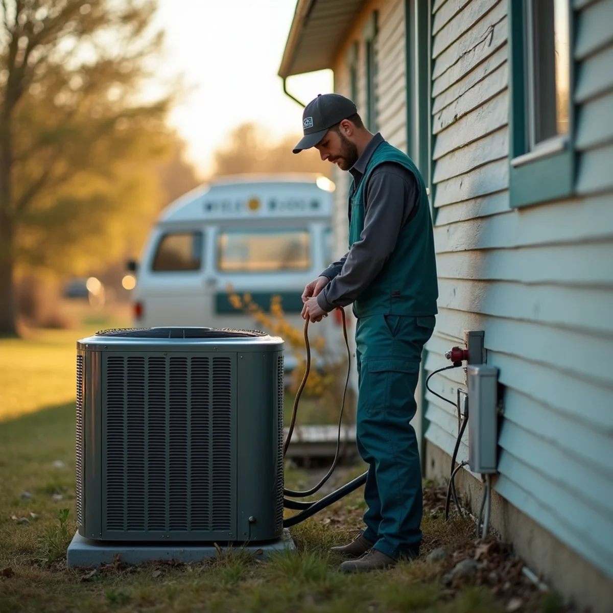 HVAC Somerset KY HVAC service van and technician at a Mount Vernon, KY home