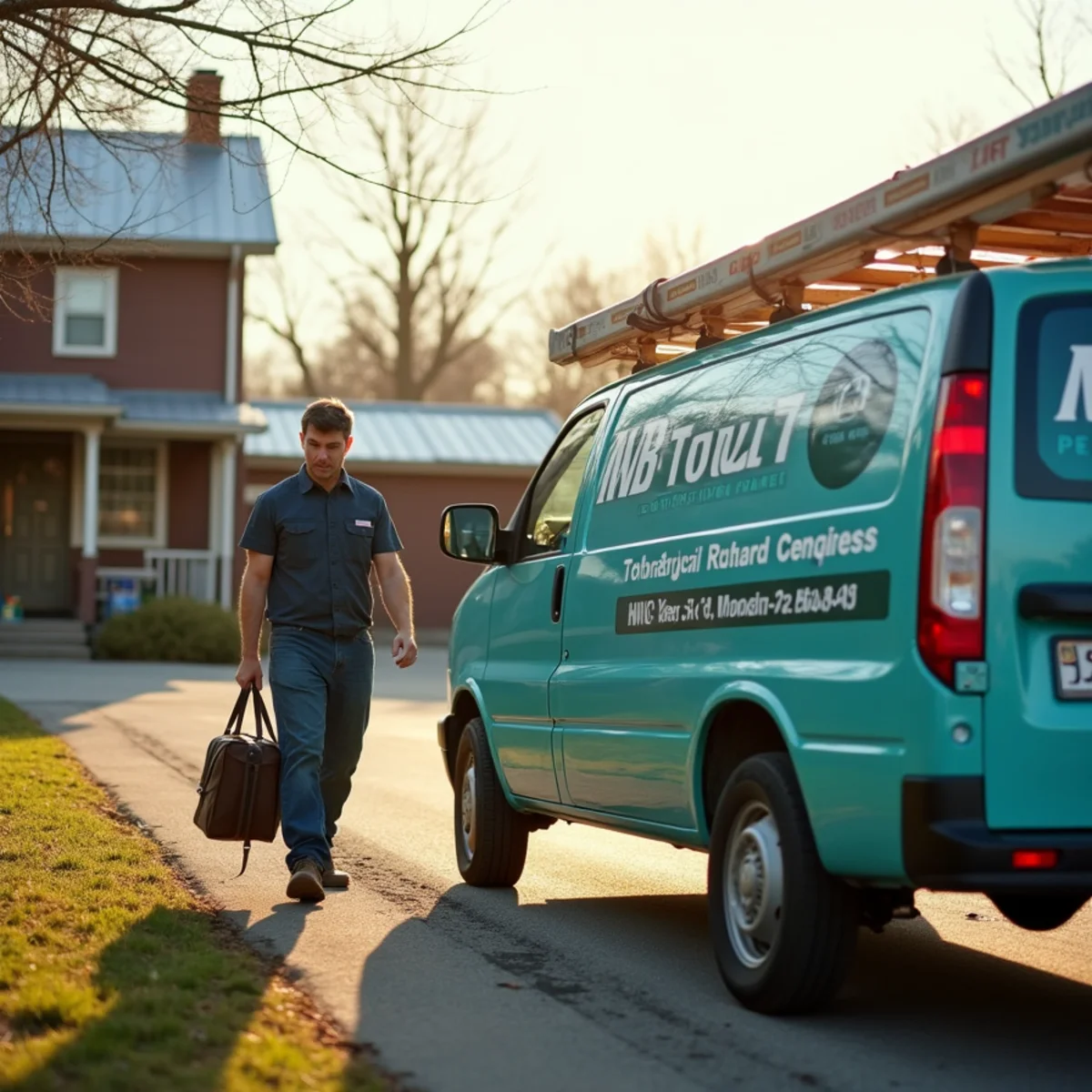 HVAC Somerset KY HVAC service van and technician at a Public, KY home