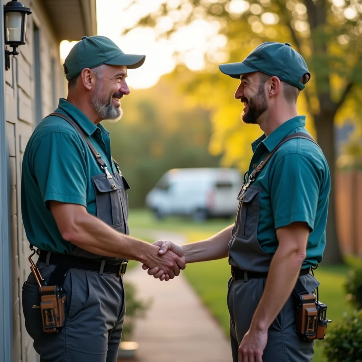 Happy Somerset, Kentucky homeowner greeting an HVAC technician at the door