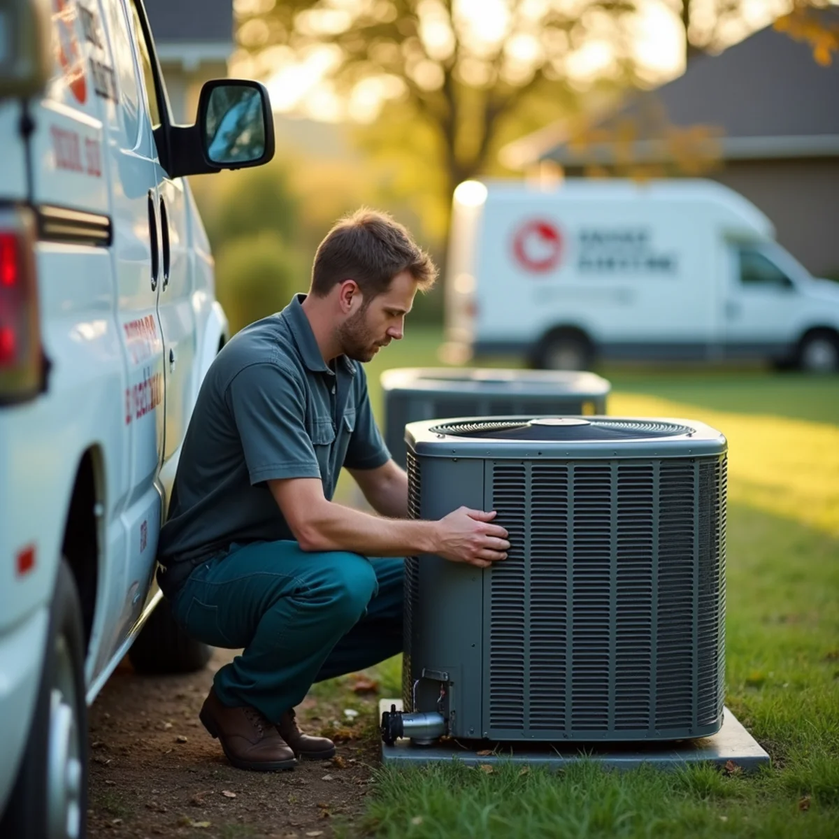 HVAC Somerset KY HVAC service van and technician at a Russell Springs, KY home