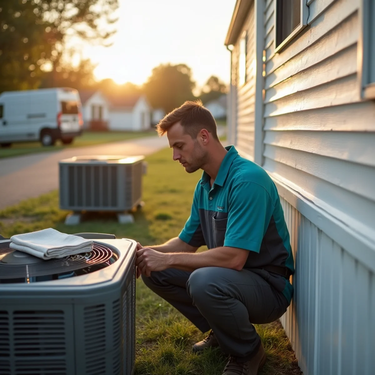 HVAC Somerset KY HVAC service van and technician at a Sloans Valley, KY home