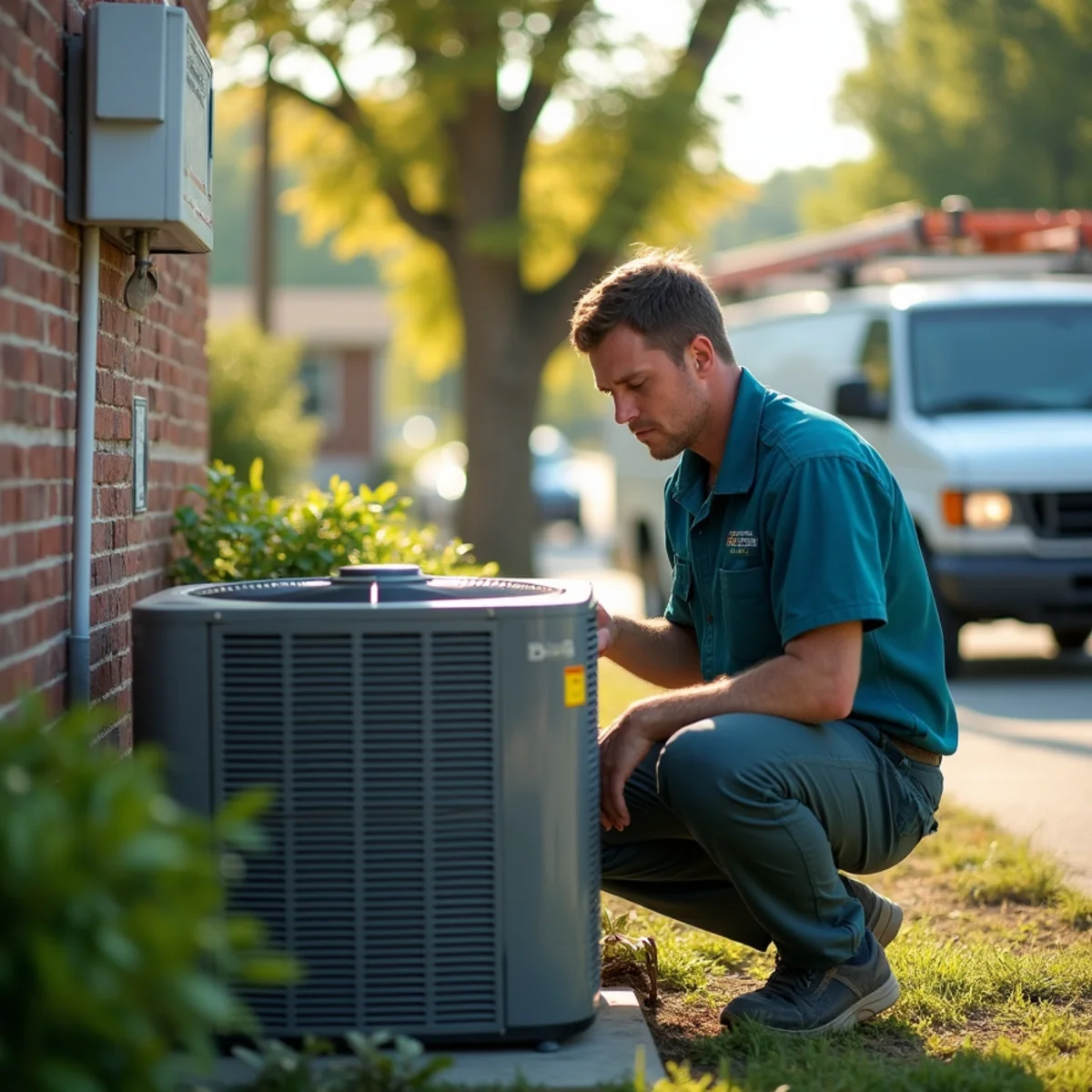 HVAC Somerset KY HVAC service van and technician at a West Somerset, KY home