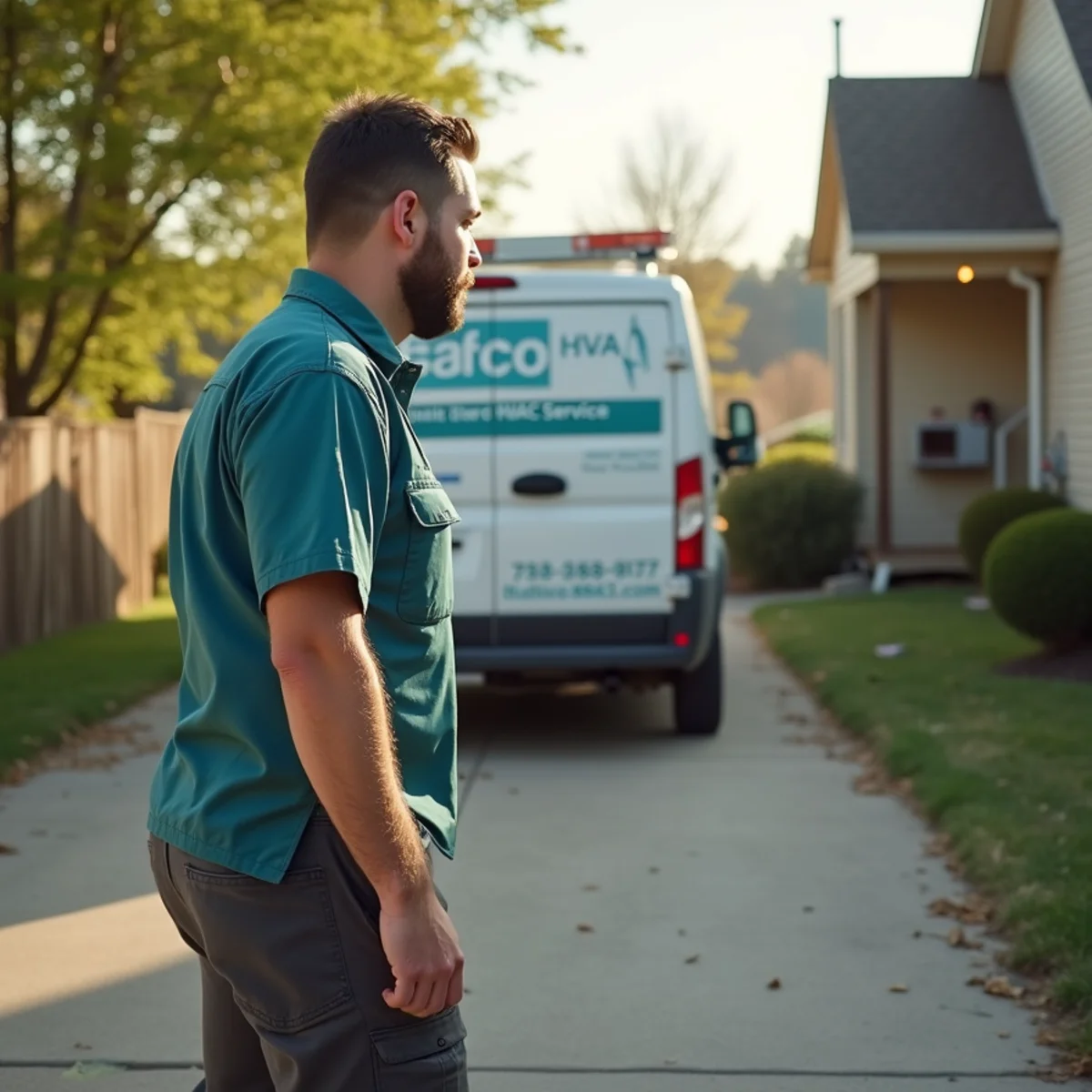 HVAC Somerset KY HVAC service van and technician at a Whitley City, KY home